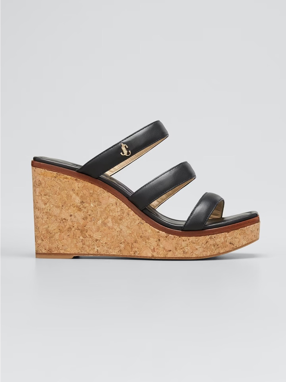 Jimmy Choo Black Leather Cork Wedge Slide Sandals - Women